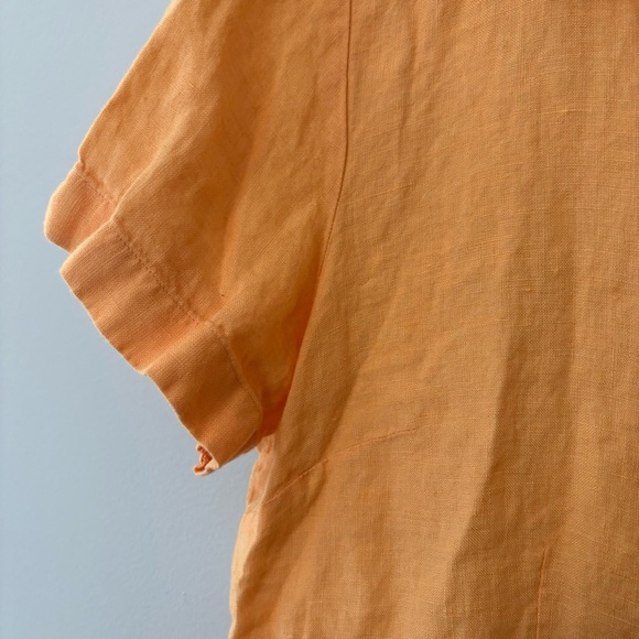 Lands End Outfitters Woman’s 12 Linen Button Up Shirt Top Short Sleeve-Tangerine - Picture 4 of 8